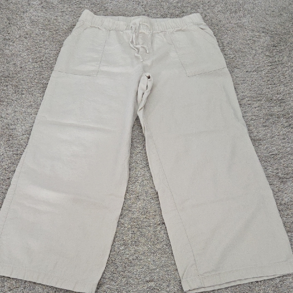 Three Dots Cream Wide-Leg Trousers